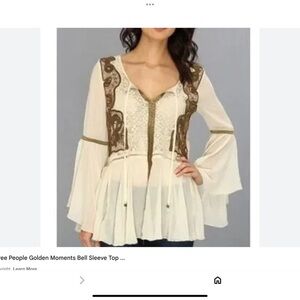 V Cristina Med Sheer Ivory/Gold Embroidered Beaded Renaissance Top Bell Sleeves